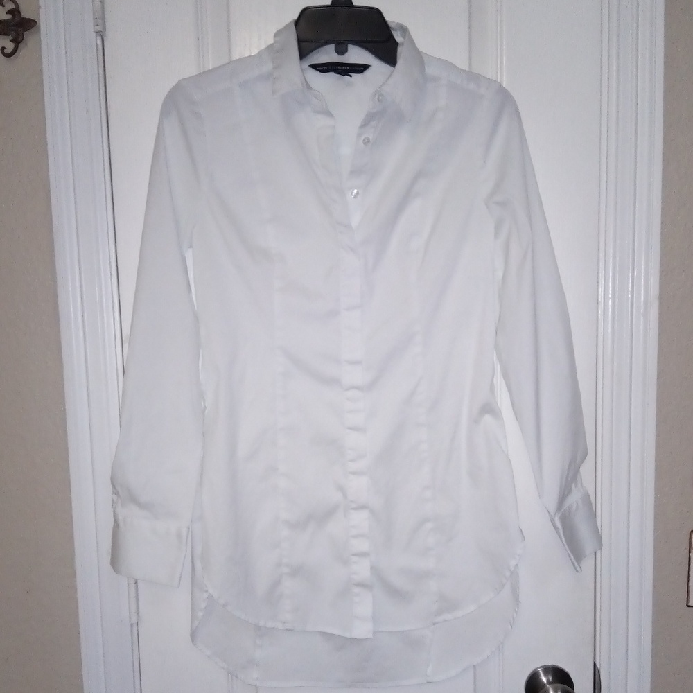 WHBM White Button Down Tunic Blouse Size 4